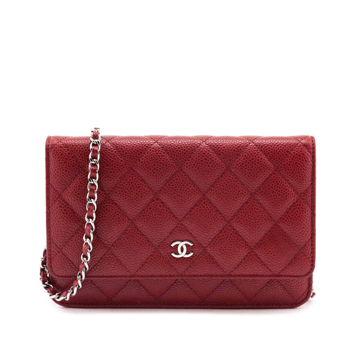 Chanel Red Quilted Caviar Classic Wallet On Chain