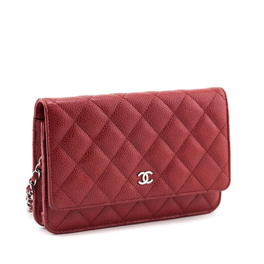 Chanel Red Quilted Caviar Classic Wallet On Chain