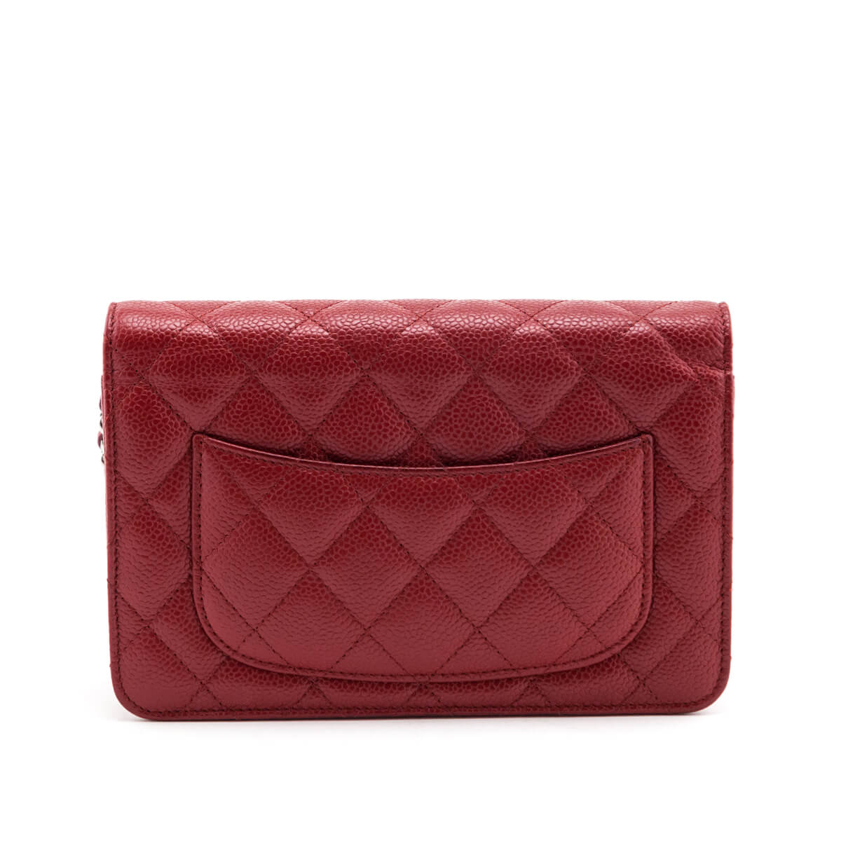 Chanel Red Quilted Caviar Classic Wallet On Chain