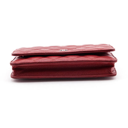 Chanel Red Quilted Caviar Classic Wallet On Chain