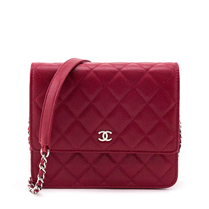 Chanel Red Quilted Caviar Clutch With Chain