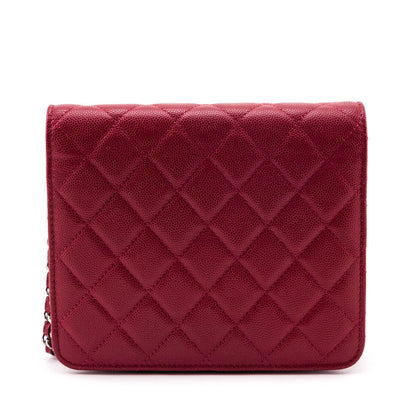 Chanel Red Quilted Caviar Clutch With Chain