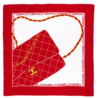 Chanel Red & White Silk Printed Flap Bag Scarf
