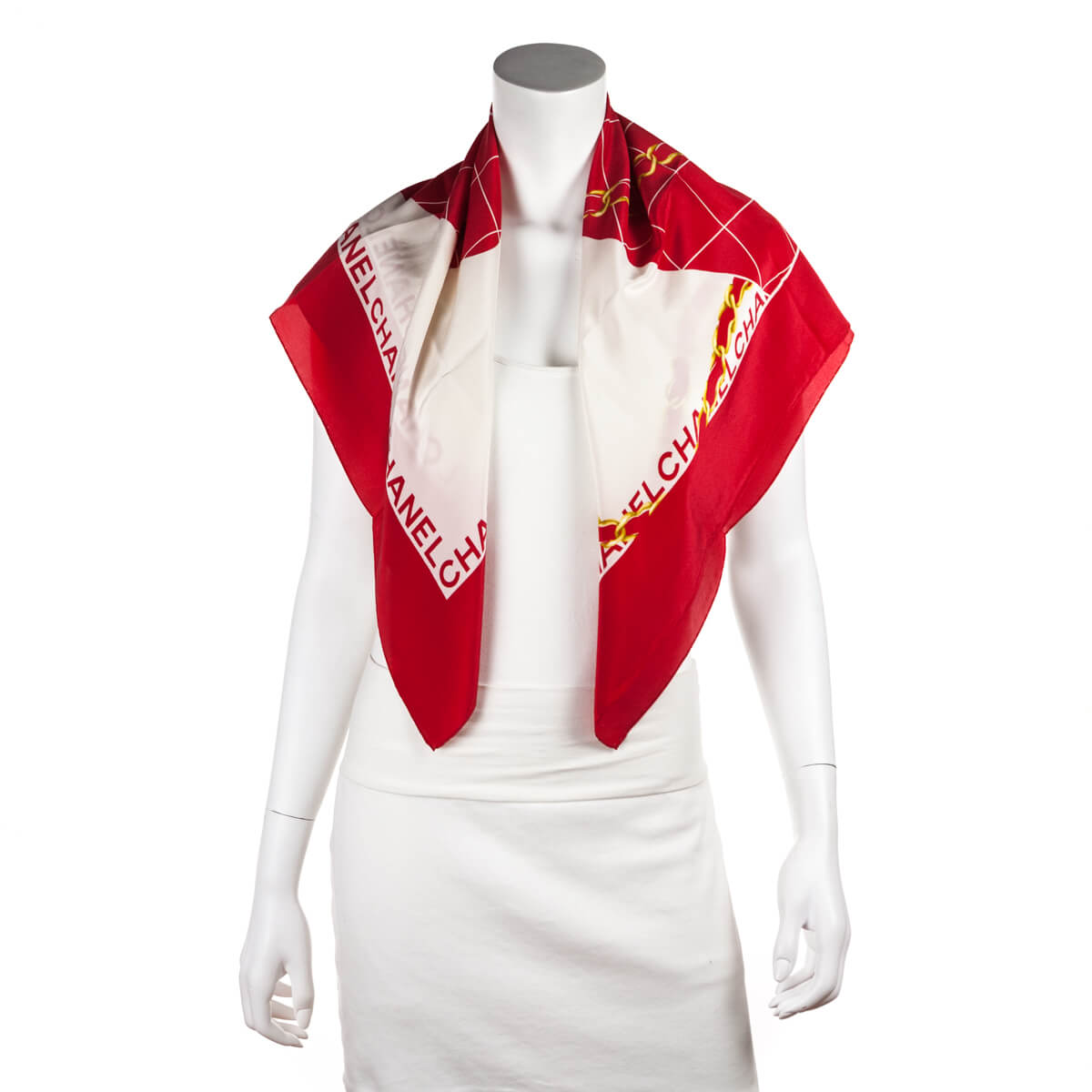 Chanel Red & White Silk Printed Flap Bag Scarf