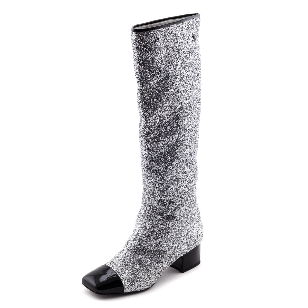 Chanel Silver Glitter CC Cap Toe Riding Boots Size US 7 | EU 37