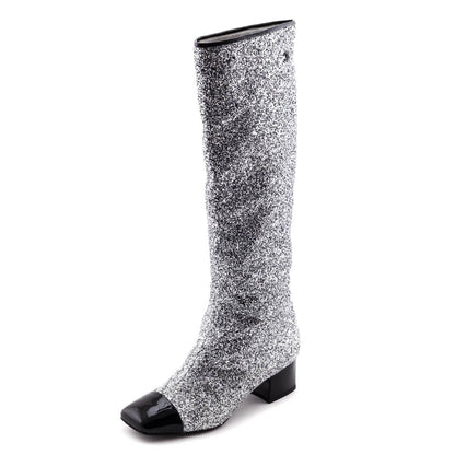 Chanel Silver Glitter CC Cap Toe Riding Boots Size US 7 | EU 37