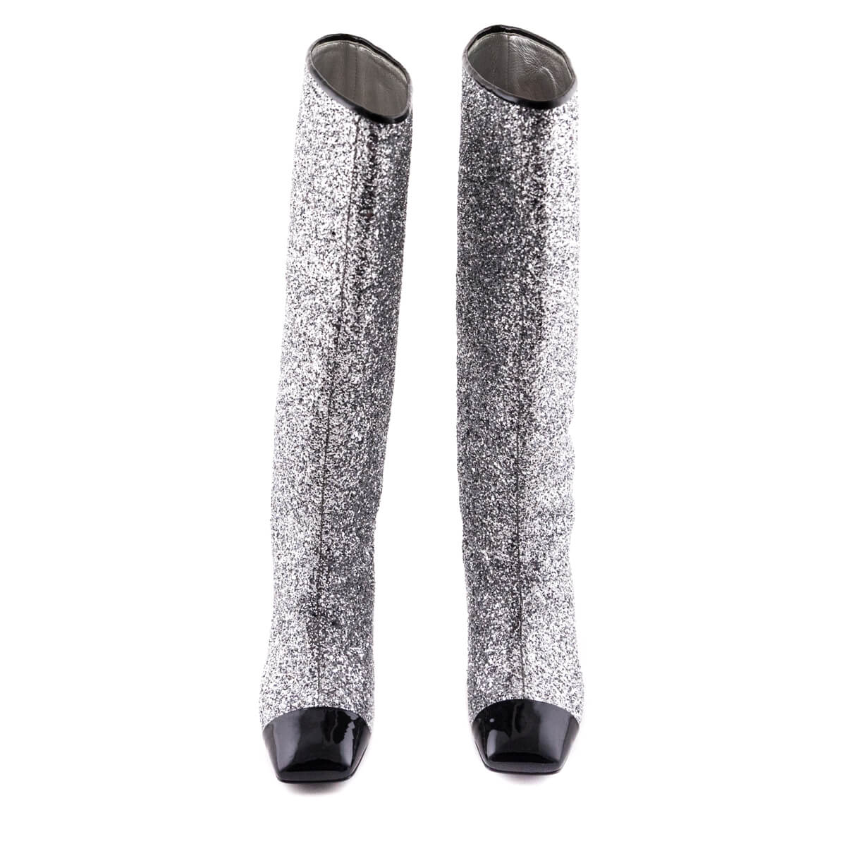 Chanel Silver Glitter CC Cap Toe Riding Boots Size US 7 | EU 37