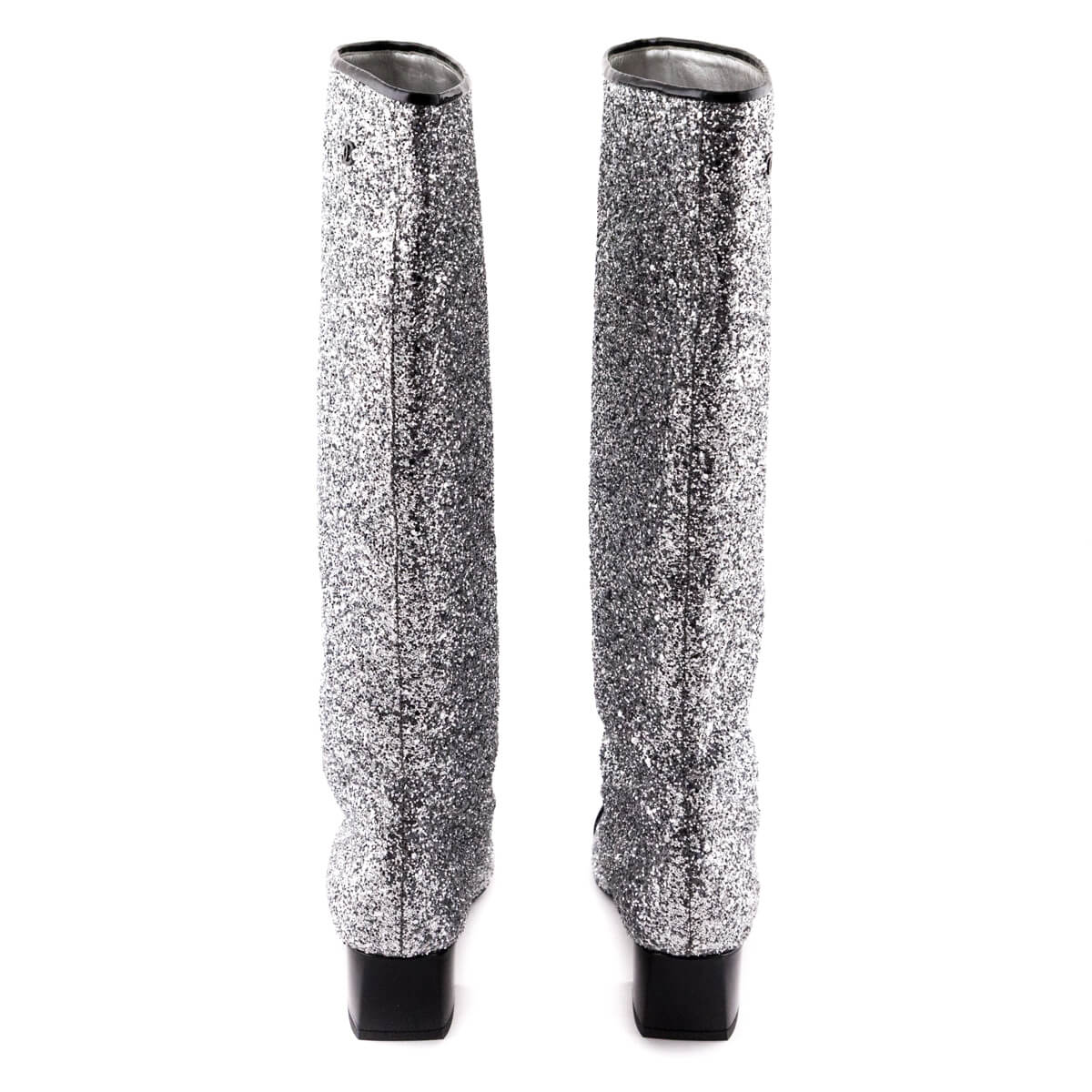Chanel Silver Glitter CC Cap Toe Riding Boots Size US 7 | EU 37