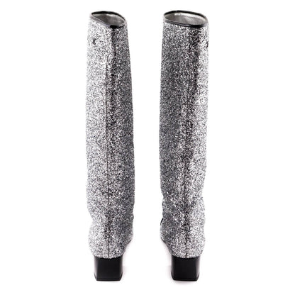 Chanel Silver Glitter CC Cap Toe Riding Boots Size US 7 | EU 37