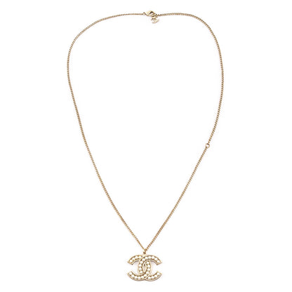 Chanel Pale Gold-Tone & Faux Pearl CC Pendant Necklace