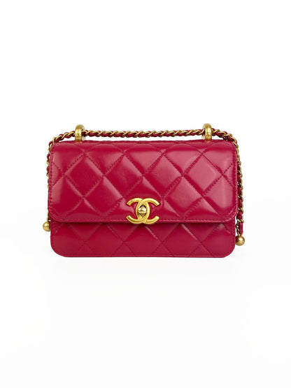 Chanel Mini Deep Pink Flap Bag with Gold Balls