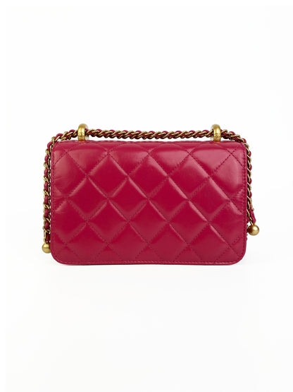Chanel Mini Deep Pink Flap Bag with Gold Balls