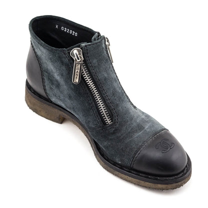 Chanel Gray Suede & Leather CC Cap Toe Ankle Boots Size US 9.5 | EU 39.5