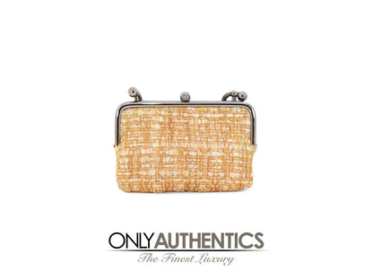 Chanel Gold Tweed Couture Collection Mini Clutch with Chain