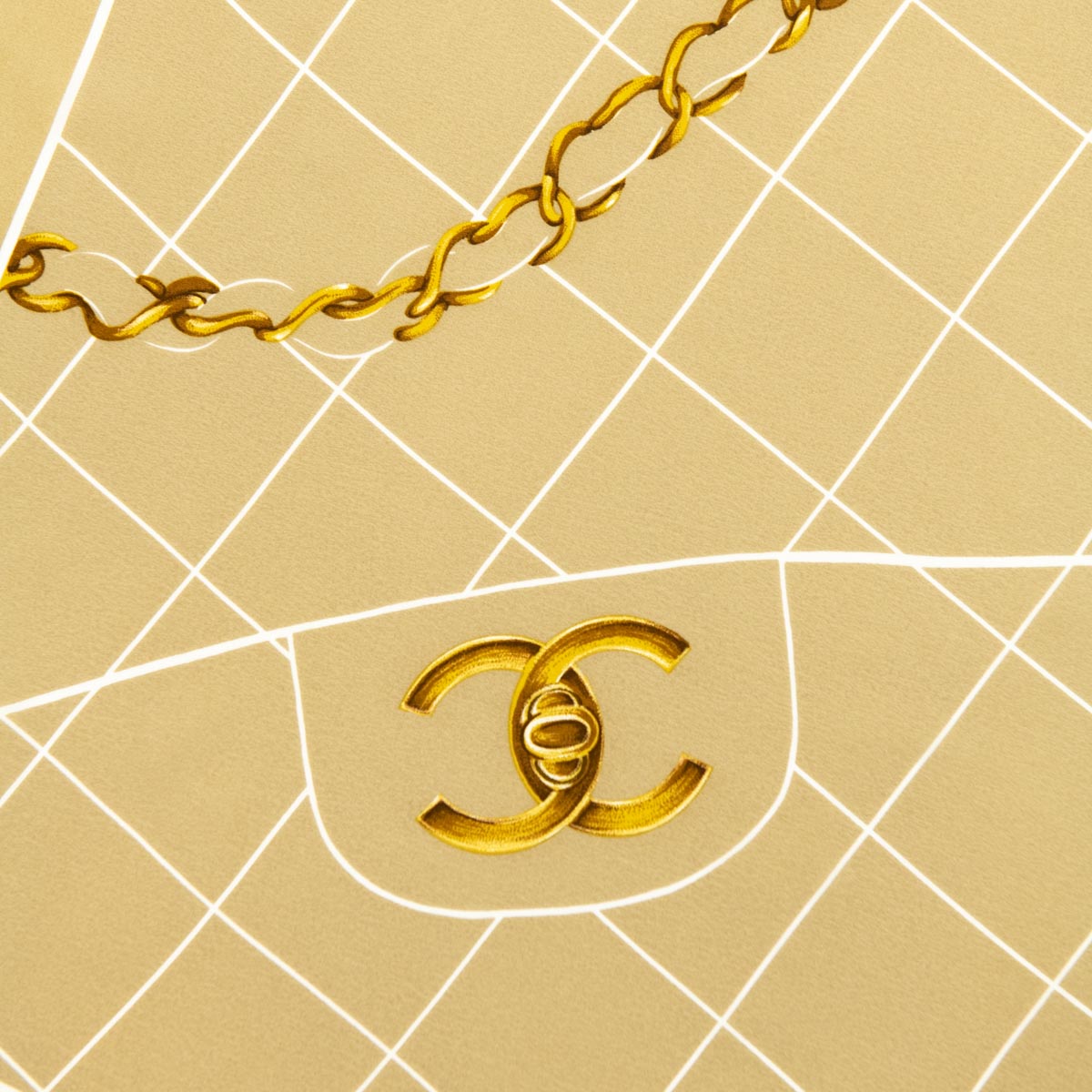 Chanel Beige & White Silk Classic Flap Print Vintage Scarf