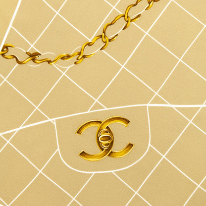 Chanel Beige & White Silk Classic Flap Print Vintage Scarf