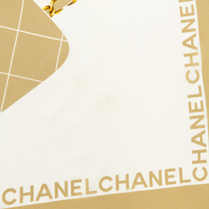 Chanel Beige & White Silk Classic Flap Print Vintage Scarf