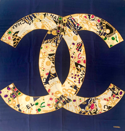 CHANEL CC VINTAGE NAVY SILK SCARF