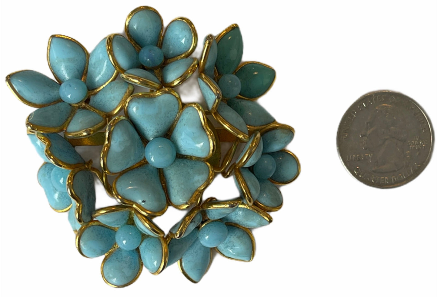 Chanel Vintage '90s Turquoise Gripoix Glass Floral Brooch