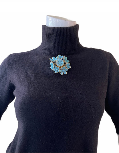 Chanel Vintage '90s Turquoise Gripoix Glass Floral Brooch