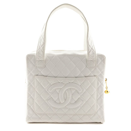 Chanel White Quilted Lambskin Vintage CC Tote Bag