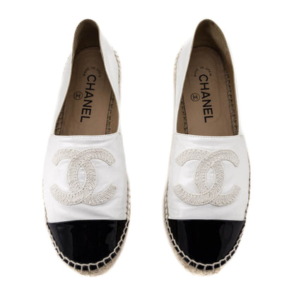 Chanel White & Black Patent Leather CC Espadrilles Size 7 | EU 37