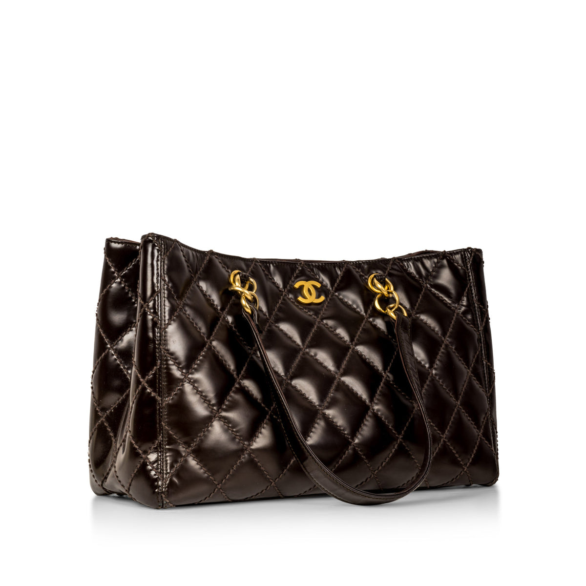 Shopping Tote Patent - Dark Brown