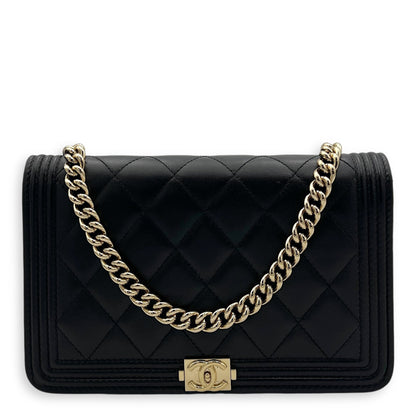 Boy Wallet On Chain Black in Lambskin, Gold hardware