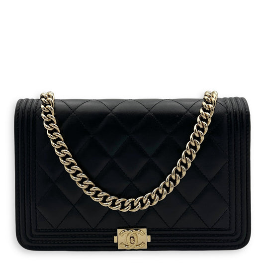 Boy Wallet On Chain Black in Lambskin, Gold hardware