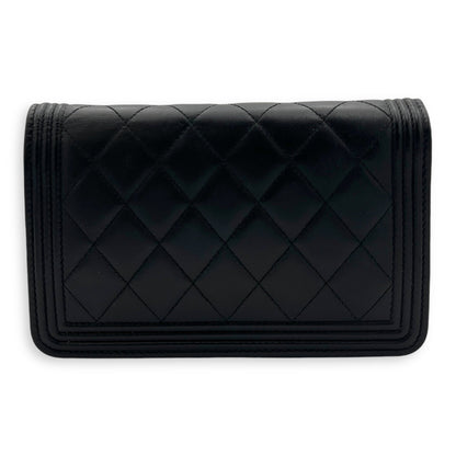 Boy Wallet On Chain Black in Lambskin, Gold hardware