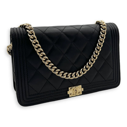 Boy Wallet On Chain Black in Lambskin, Gold hardware