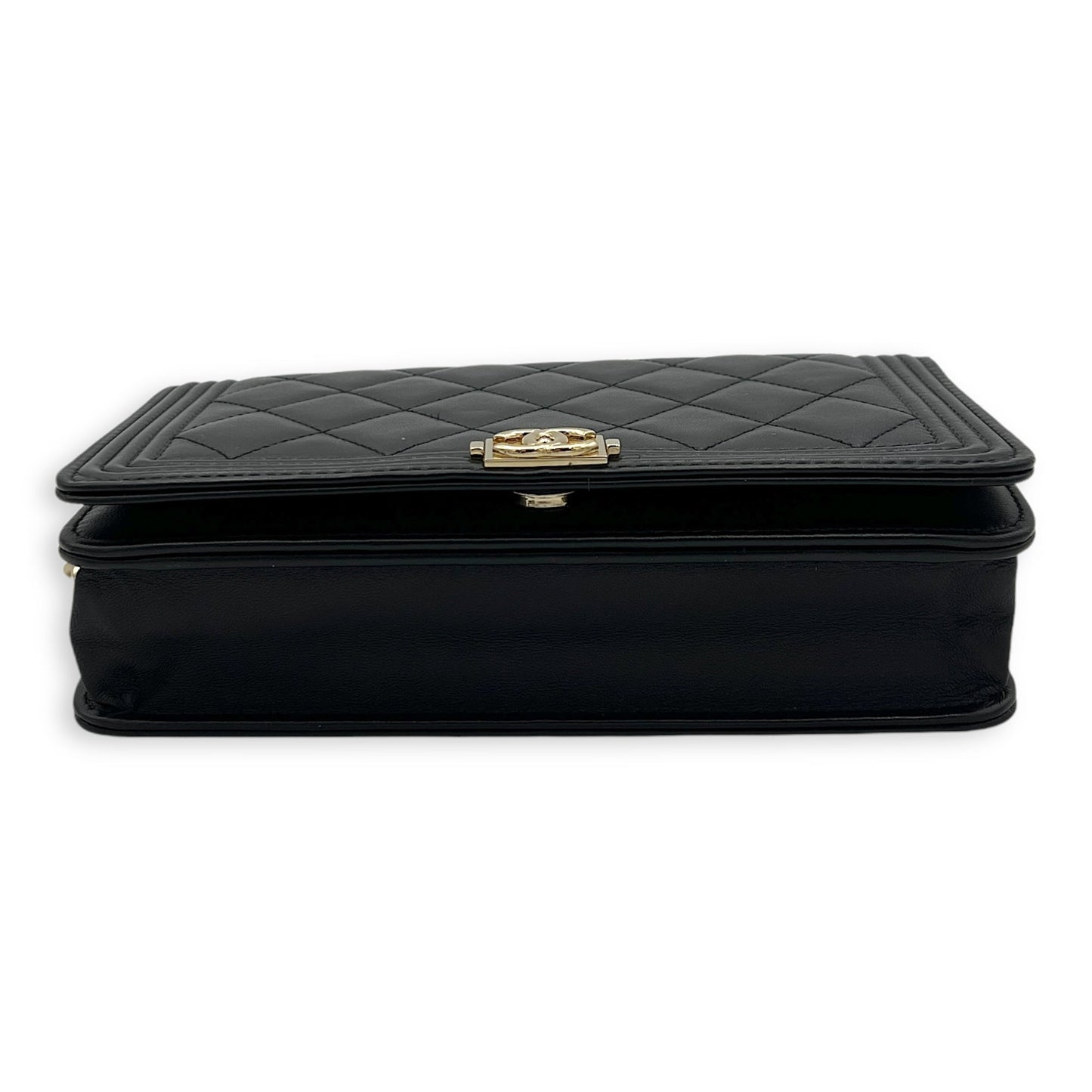 Boy Wallet On Chain Black in Lambskin, Gold hardware