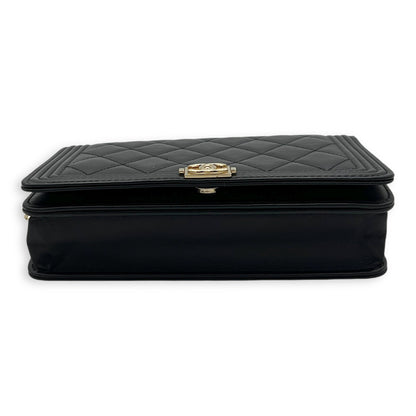 Boy Wallet On Chain Black in Lambskin, Gold hardware
