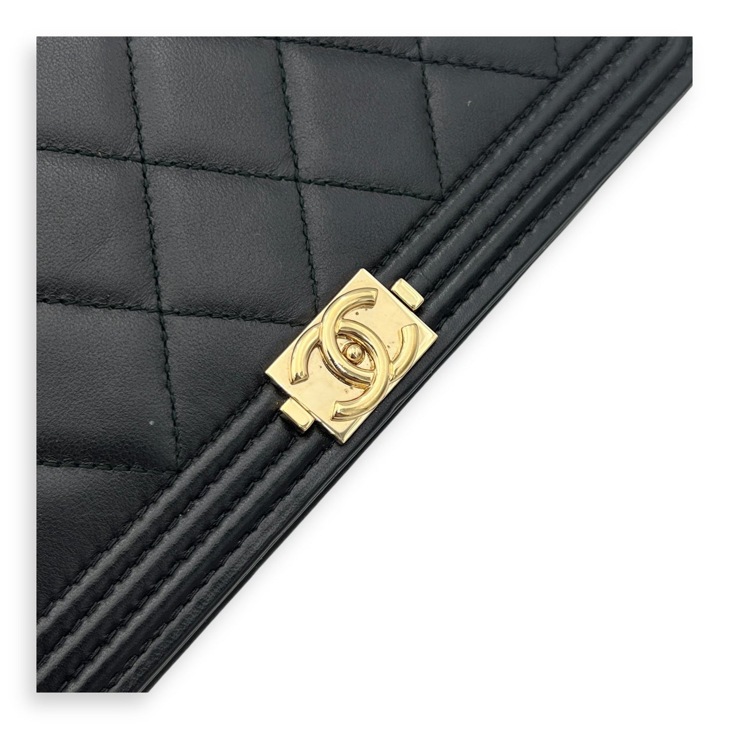 Boy Wallet On Chain Black in Lambskin, Gold hardware