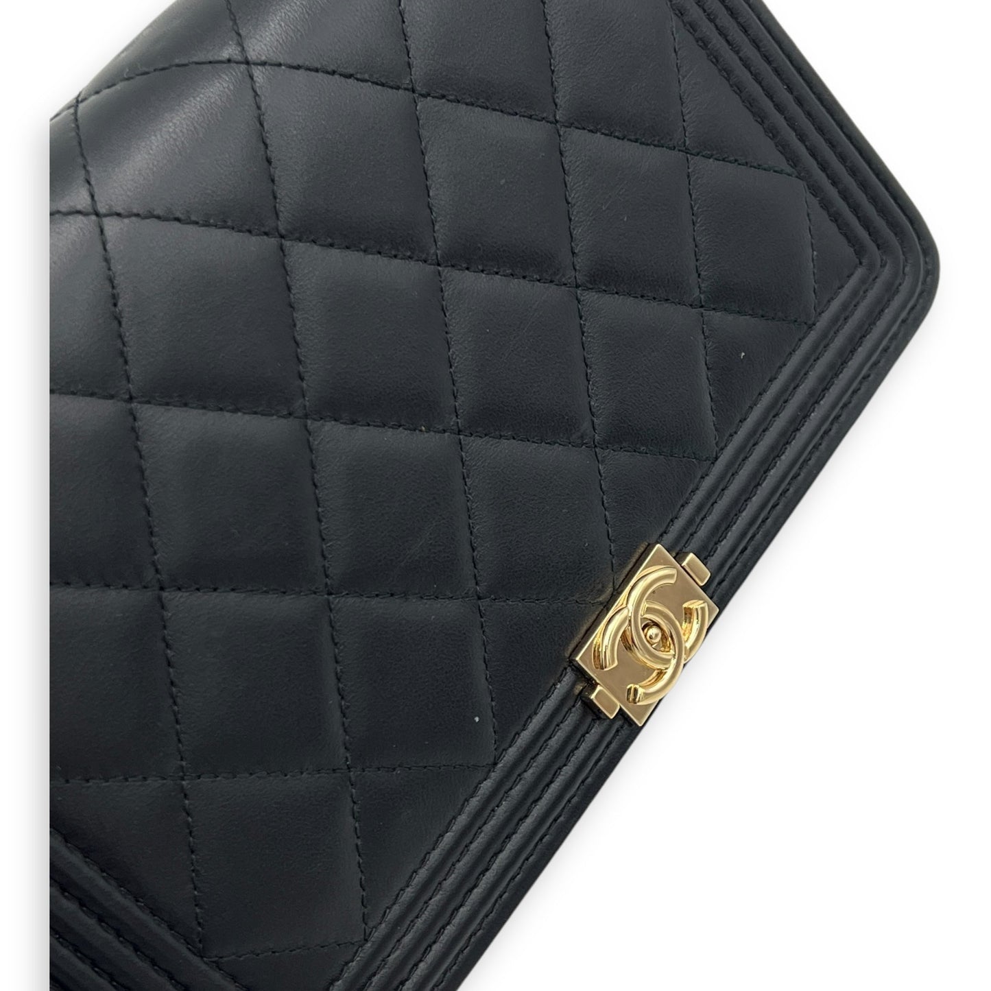 Boy Wallet On Chain Black in Lambskin, Gold hardware