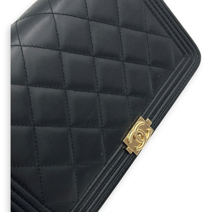 Boy Wallet On Chain Black in Lambskin, Gold hardware