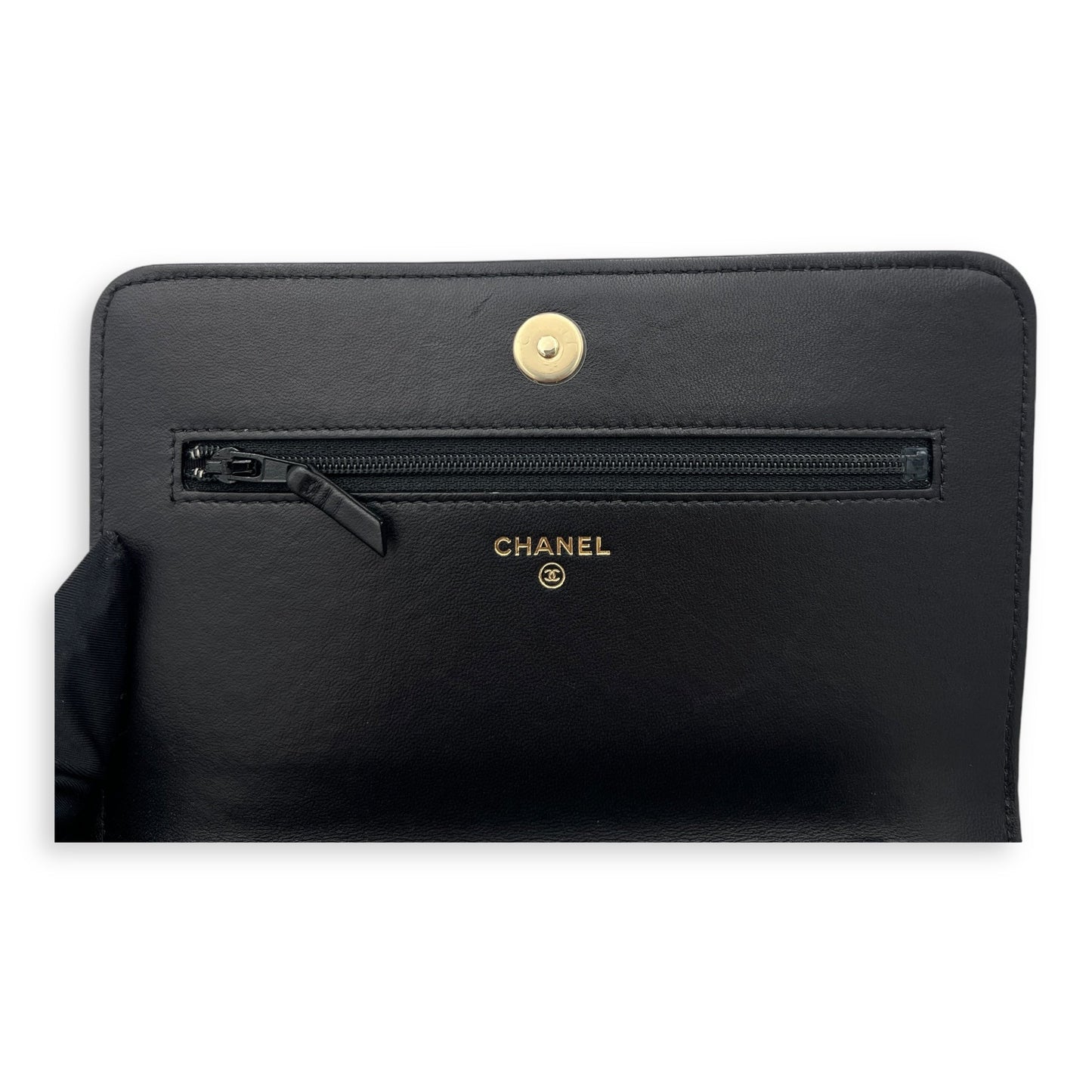 Boy Wallet On Chain Black in Lambskin, Gold hardware