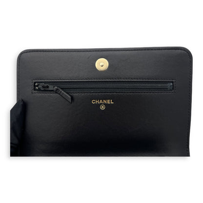 Boy Wallet On Chain Black in Lambskin, Gold hardware