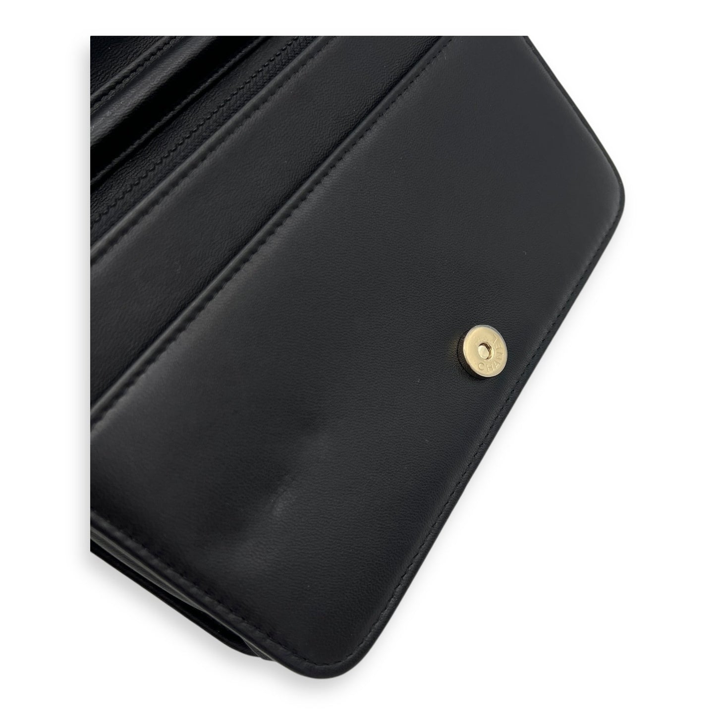 Boy Wallet On Chain Black in Lambskin, Gold hardware