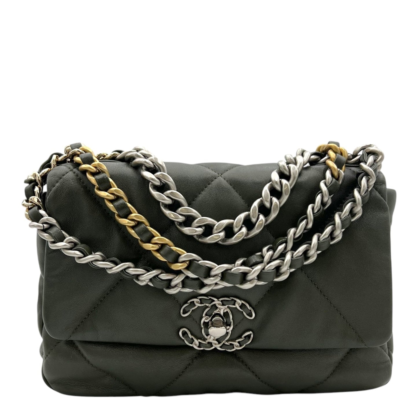 C19 Shoulder Bag Small Green in Lambskin, Mixed hardware