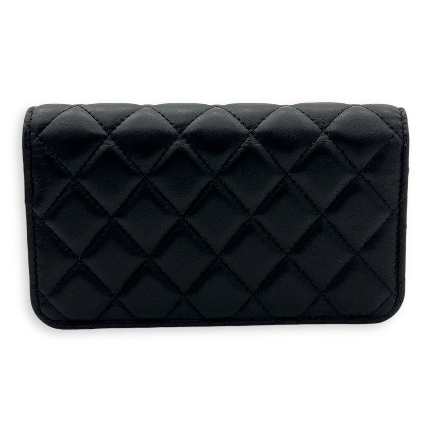 CC Phone Black Wallet On Chain in Lambskin, Gold hardware