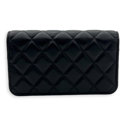 CC Phone Black Wallet On Chain in Lambskin, Gold hardware