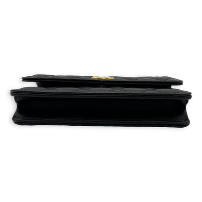 CC Phone Black Wallet On Chain in Lambskin, Gold hardware