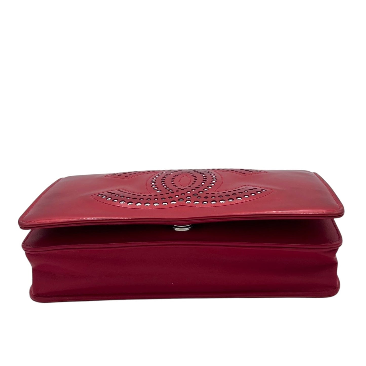 CC Wallet On Chain Red in Patent Leather, Silver hardware