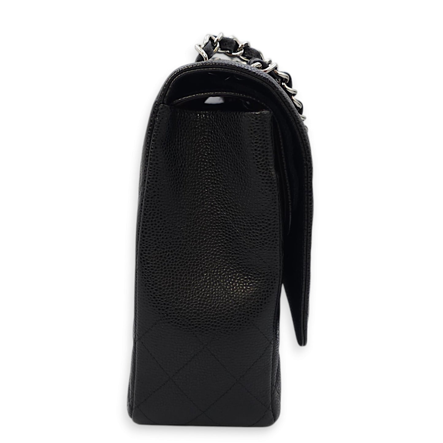 Classic Double Flap Maxi Black Shoulder Bag in Caviar Leather, Silver hardware
