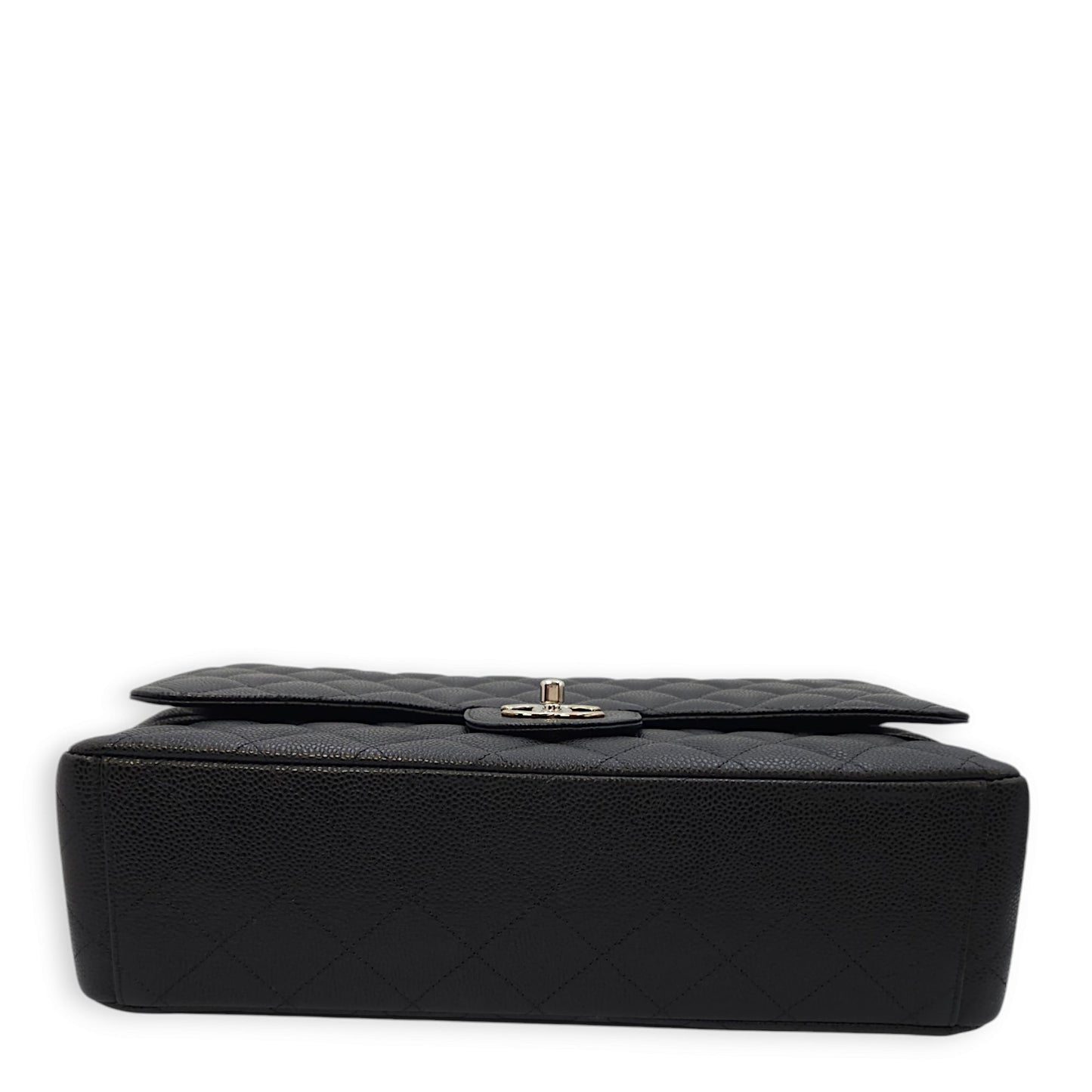 Classic Double Flap Maxi Black Shoulder Bag in Caviar Leather, Silver hardware