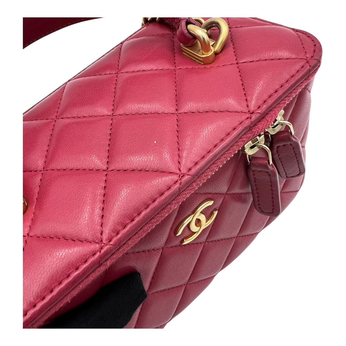 Classic Vanity Small Red Top Handle Bag in Lambskin, Gold hardware