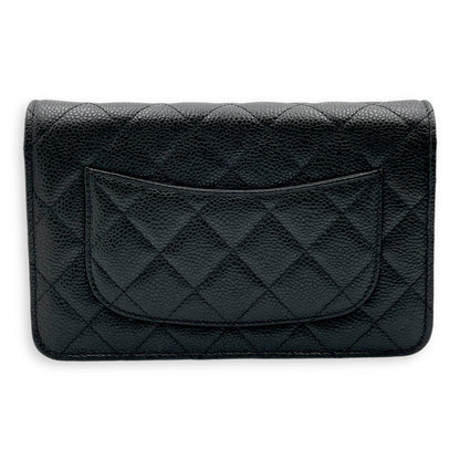 Classic Wallet on Chain Black Crossbody Bag in Caviar leather, Silver hardware