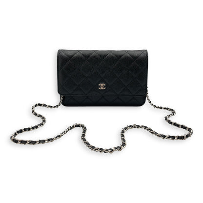 Classic Wallet on Chain Black Crossbody Bag in Caviar leather, Silver hardware