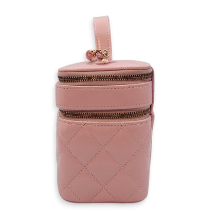 Double Layer 16x13x8.5cm Pink Vanity Bag in Glazed Calf, Gold hardware